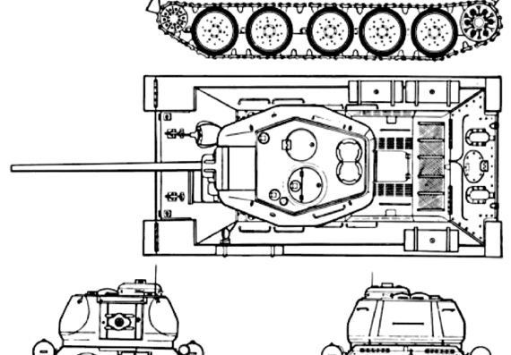 Танк T-34-85 Model (1944) - чертежи, габариты, рисунки