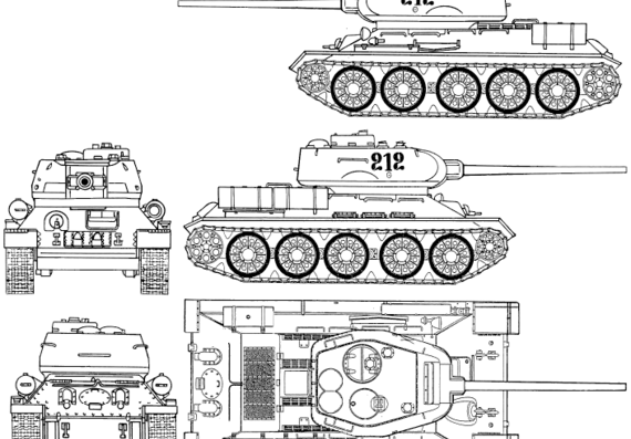 Tank T-34-88 - drawings, dimensions, figures