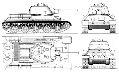 Танк T-34 -76 M1943 - чертежи, габариты, рисунки