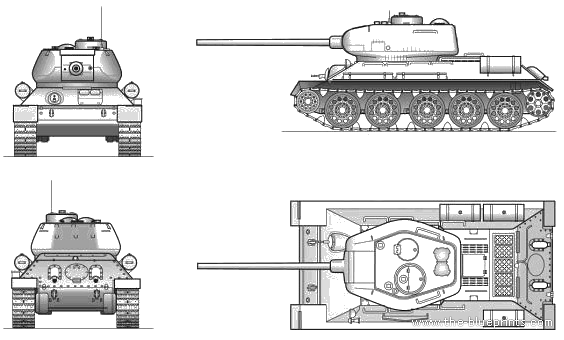 Танк T-34 -85 - чертежи, габариты, рисунки