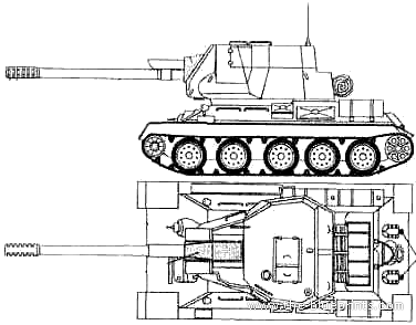 Танк T-34 122mm SPG Egypt - чертежи, габариты, рисунки
