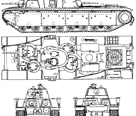 Танк T-35 1939 - чертежи, габариты, рисунки