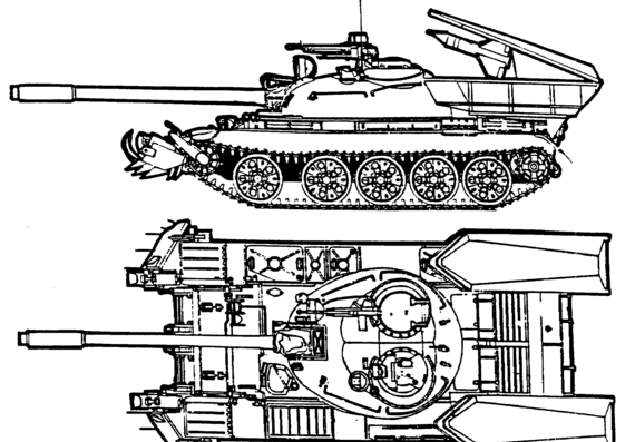 Танк T-55 + Mine Clearing Rockets - чертежи, габариты, рисунки