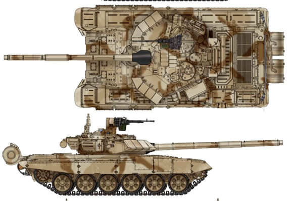 Танк T-90SA - чертежи, габариты, рисунки