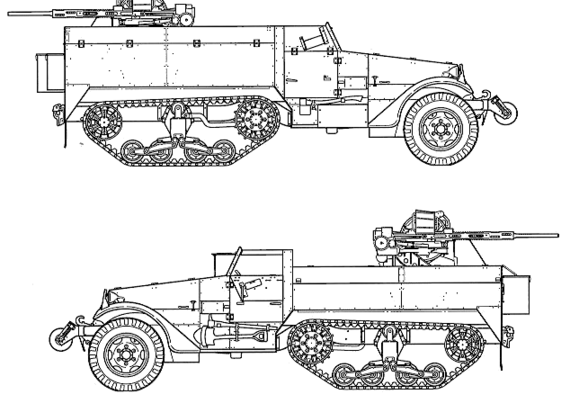 Танк T10E1 Half Truck Twin 20mm Gun Motor Carriage - чертежи, габариты, рисунки