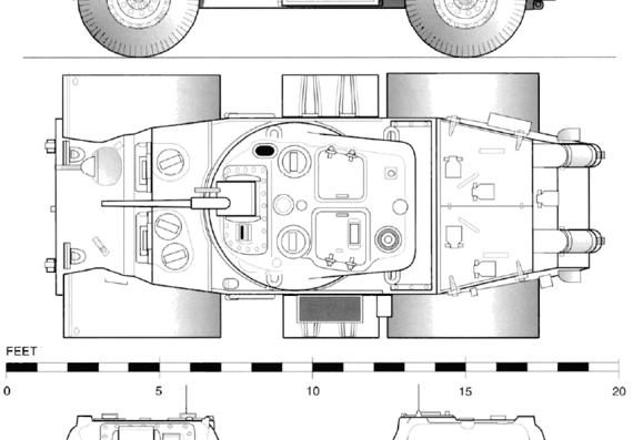 Танк T17E1 Staghound I Armoured Car - чертежи, габариты, рисунки