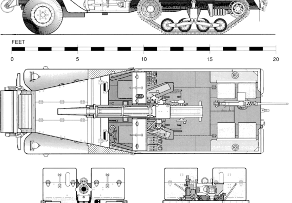 Tank T19 Half Truck 105mm Gun Motor Carriage - drawings, dimensions, pictures