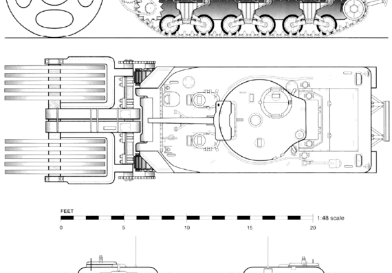 Tank T1E1 Sherman Aunt Jemima Mine Exploder - drawings, dimensions, figures