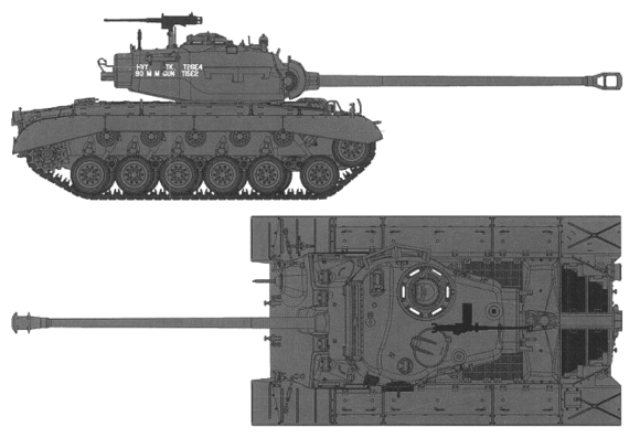 Танк T26E4 Pershing - чертежи, габариты, рисунки