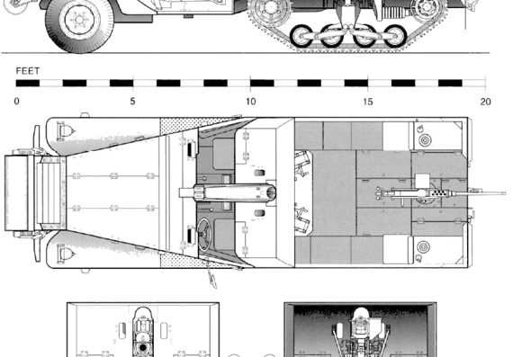 Танк T30 Half Truck 75mm Gun Motor Carriage - чертежи, габариты, рисунки