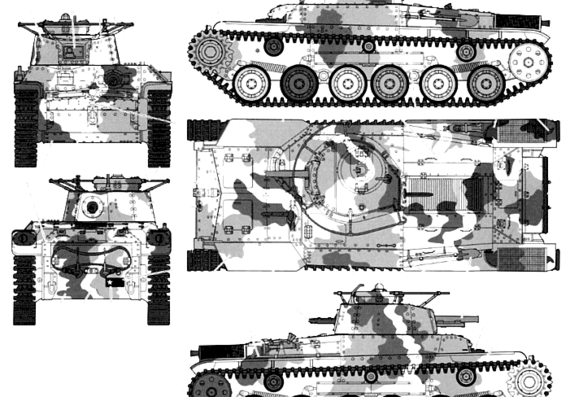 Танк Type 97 Chi-Ha 57mm - чертежи, габариты, рисунки