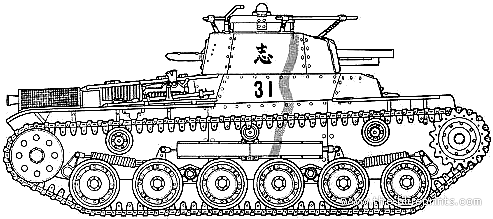 Танк Type 97 Tank - чертежи, габариты, рисунки
