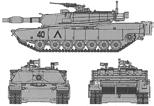 Танк U.S. M1A1 Abrams Tank - чертежи, габариты, рисунки