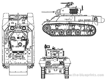 Танк U.S. M3A3 Light Tank Stuart - чертежи, габариты, рисунки