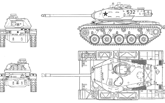 Танк US M41 Walker Bulldog - чертежи, габариты, рисунки
