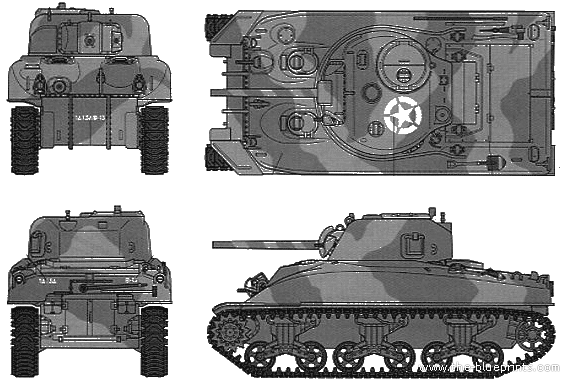Танк U.S. M4A1 Sherman - чертежи, габариты, рисунки