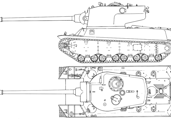US M6A2E1 Heavy tank - drawings, dimensions, figures