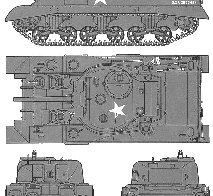 Танк U.S. Medium Tank M4 Sherman (Early Production) - чертежи, габариты, рисунки