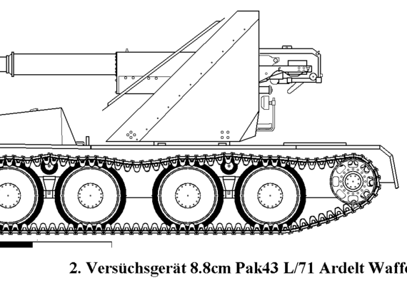 Танк Versuchsgerat 8.8cm Pak43 Waffentrager Krupp-Ardelt - чертежи, габариты, рисунки