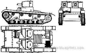 Vickers Model E 6-ton (Double Turret) tank - drawings, dimensions, pictures