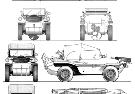Tank Volkswagen KdF.166 Schwimmwagen K2S Kfz.1-20 - drawings, dimensions, pictures