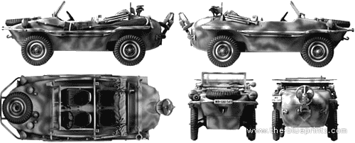 Танк Volkswagen Schwimmwagen Type 166 - чертежи, габариты, рисунки