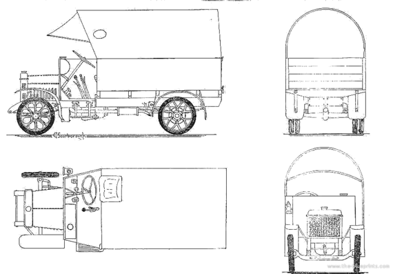 Танк Vulcan Truck WWI - чертежи, габариты, рисунки