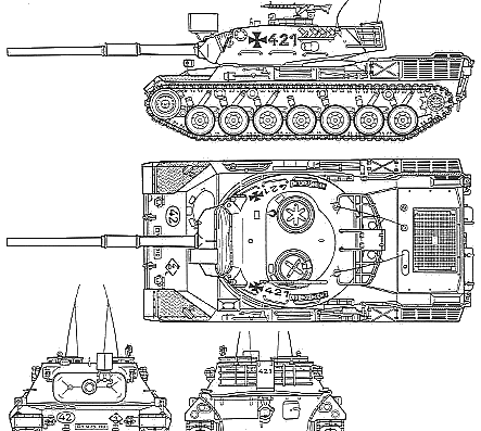 Танк West German Leopard Med. Tank - чертежи, габариты, рисунки
