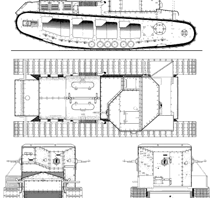 Whippet Mk A tank - drawings, dimensions, figures