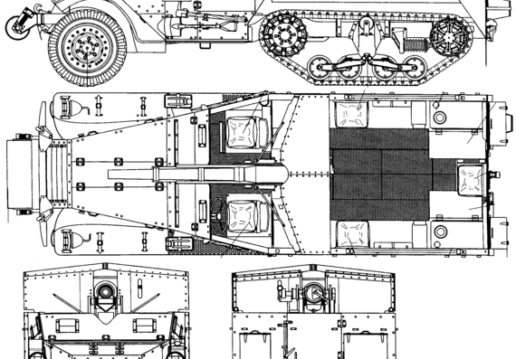 Танк White M3 Half Track 75mm - чертежи, габариты, рисунки