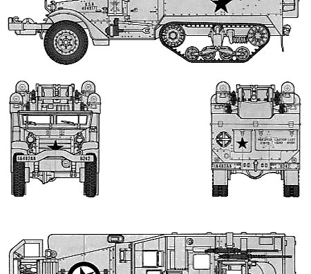 Танк White M3 Halftruck M16 Gun Motor Carriage - чертежи, габариты, рисунки