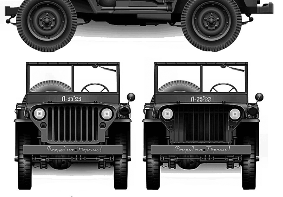 Танк Willys MB 0.25-ton 4x4 1941 Jeep - чертежи, габариты, рисунки