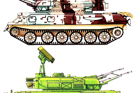Танк ZSU-23-4V Shilka (Gundish) - чертежи, габариты, рисунки