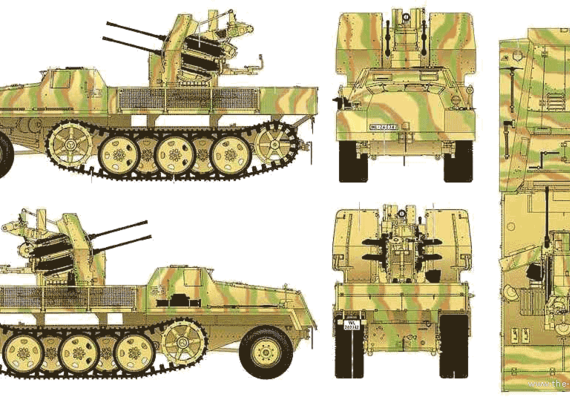 Танк sWS Schwerer Wehrmacht Schlepper + 2cm Flakvierking - чертежи, габариты, рисунки
