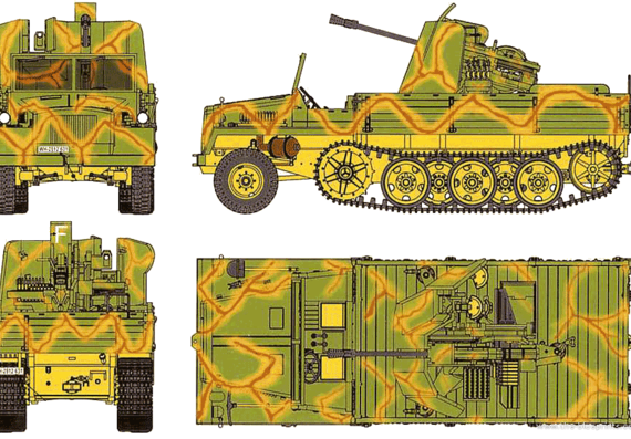 Танк sWS Schwerer Wehrmacht Schlepper + 3,7cm Flak43 - чертежи, габариты, рисунки