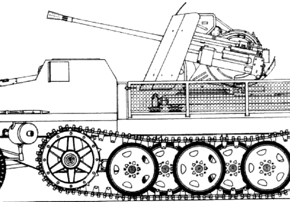 Tank sWS schwerer Wehrmacht Schlepper 3.7cm FlaK 43-1 - drawings, dimensions, figures