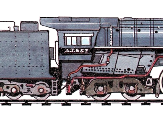 Поезд AT&SF 2900 Class 4-8-4 (1944) - чертежи, габариты, рисунки