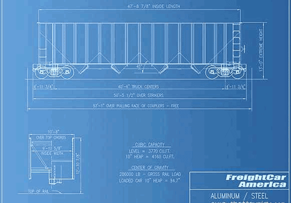 Aluminum-Steel Quad Hopper Car train - drawings, dimensions, pictures