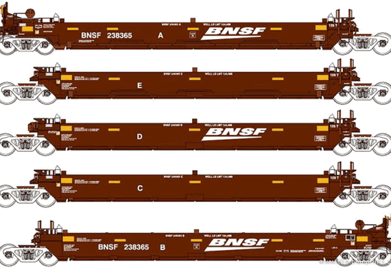 Поезд BNSF MAXI-I Container Freight Car - чертежи, габариты, рисунки