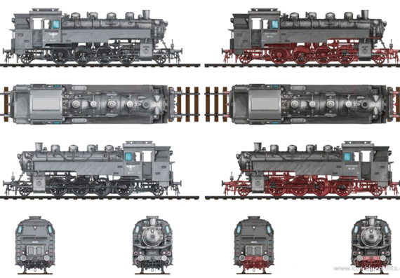 Train BR86 Dampflokomotive - drawings, dimensions, figures