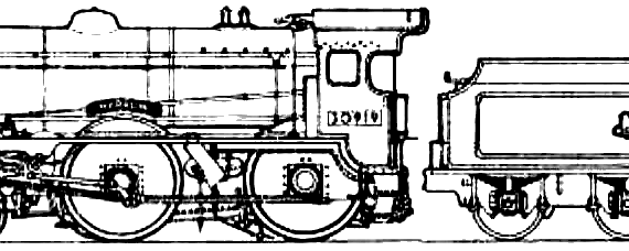 Train BR 4-4-0 Locomotive 'Schools' Class - drawings, dimensions, figures