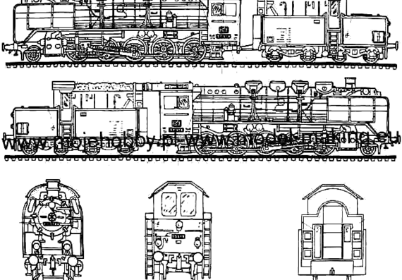 Train BR 50 Steam Lokomotive - drawings, dimensions, figures