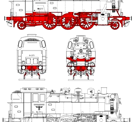 Train BR 64 Kriegslokomotive - drawings, dimensions, figures