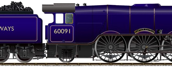 Поезд BR Class A3 No 60091 Captain Cuttle - чертежи, габариты, рисунки