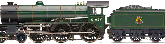 Поезд BR Class B17-1 4-6-0 Thorpe Hall - чертежи, габариты, рисунки