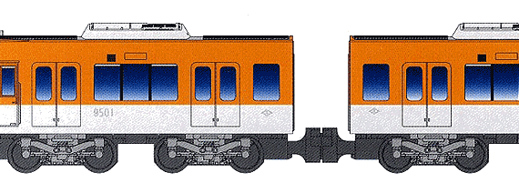 Поезд B Train Shorty Series 9300 Hanshin Electric - чертежи, габариты, рисунки