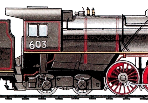 Поезд China KF Type 4-8-4 (1935) - чертежи, габариты, рисунки