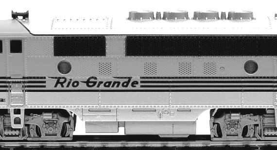 Поезд EMD F3A Phase II Denver & Rio Grande Western - чертежи, габариты, рисунки