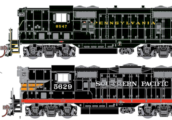 EMD GP7 train - drawings, dimensions, figures