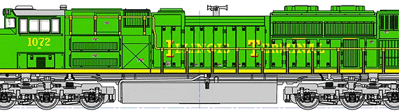 Train EMD SD70ACe NS Heritage Illinois Terminal No 1072 - drawings, dimensions, figures